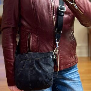 Coach Black Signature Jacquard Pleated Crossbody Bag